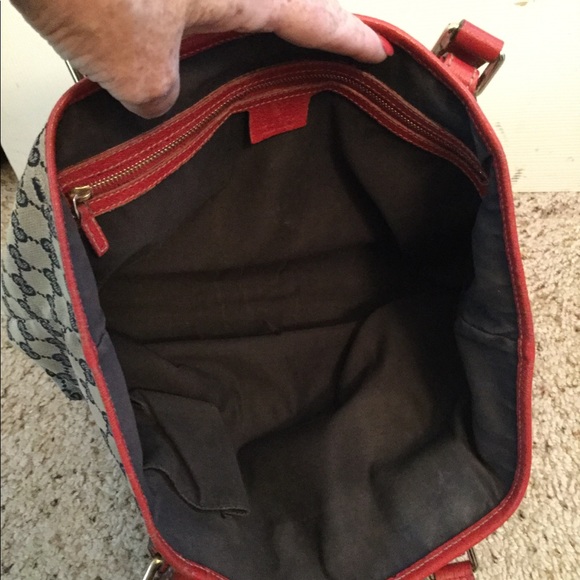 GUCCI VINTAGE MONOGRAM NAVY SATCHEL TOTE BAG PURSE - Picture 5 of 8